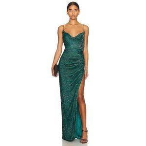 retrofete Katya Dress Green Sequin Long High Slit